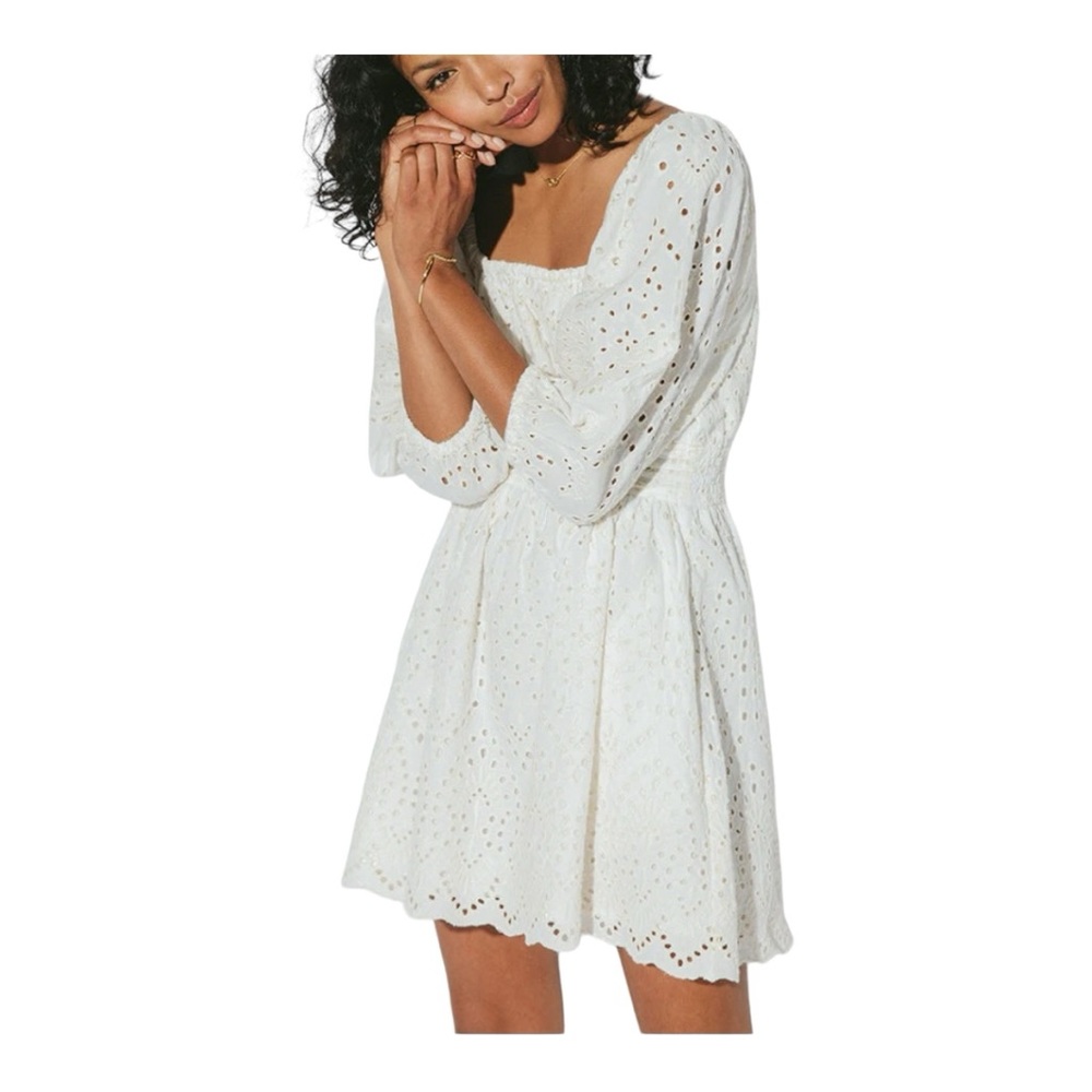 Cleobella Aria Mini Dress Ivory Sz L Organic Eyelet